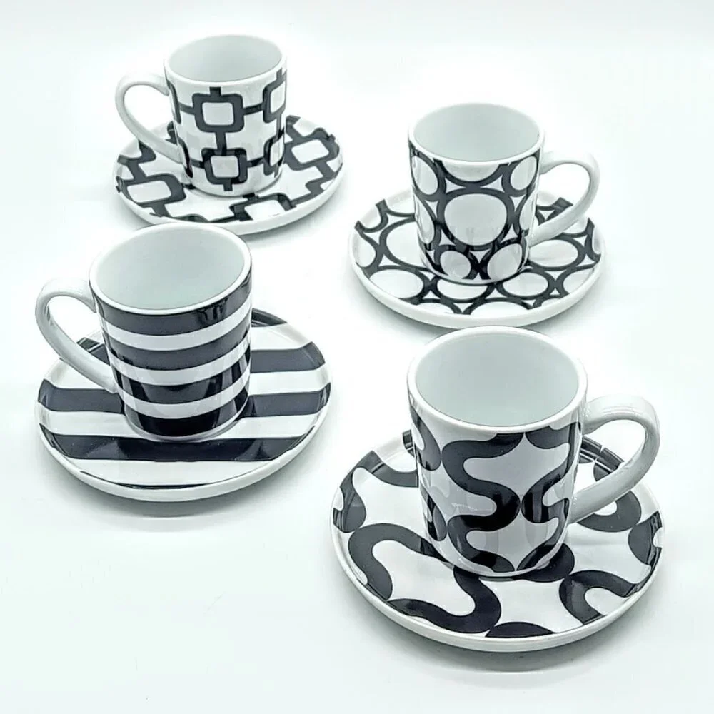 Crate & Barrel Demitasse Porcelain Espresso Cup Saucer 8-Pc Set